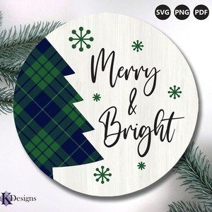 Merry And Bright  Christmas Door Sign  Circle Christmas Ornament